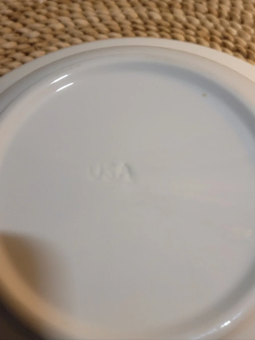 Classic White Stoneware Serving Bowl with Brown Rim. Vintage
